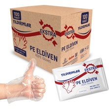 Kafem Yıldırımlar Pe Extra Tek Kullanımlık Şeffaf Eldiven 100 Lü x 100 Paket