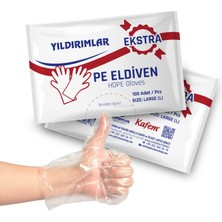 Kafem Yıldırımlar Pe Extra Tek Kullanımlık Şeffaf Eldiven 100 Lü x 100 Paket