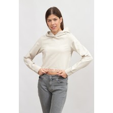 Calvin Klein Kadın Regular Fit Kapşonlu Crop Bej Sweatshirt J20J219904-ACF