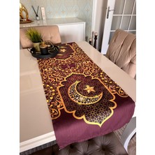 Aydizaynn Runner Ramazan Bordo Gold 43X140CM Ramadan Mübarek Sofra Iftar Eid Kareem Iftarmasası Mubarak