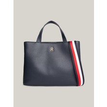Tommy Hilfiger Kadın Deri Marka Logolu Fermuarlı Günlük Kullanım Lacivert Omuz Çantası AW0AW16075-DW6