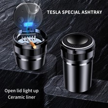 Cdwishbest Yeşil Araba Küllük Seramik Astar LED Sigara Dumanı Oto Küllük Tesla Modeli 3 Model Y x S Otomotiv Iç Aksesuarları (Yurt Dışından)