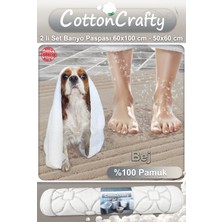 Cotton Crafty %100 Pamuk Dokuma Banyo Paspas Seti, Banyo Halısı Vera 60X100 - 60X50