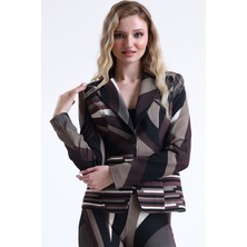 Sense Astarlı Desenli Ottoman Blazer Ceket | Ckt 35257 Kahve Bej Siyah Desenli