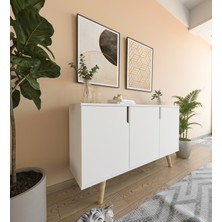 VM VERTEX MOBİLYA Verona 120 cm Konsol, Kahve Köşesi, Tv Ünitesi, Çok Amaçlı Ahşap Ayaklı Konsol Beyaz
