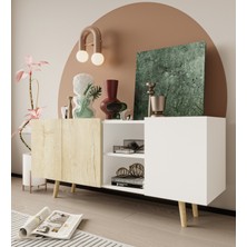 VM VERTEX MOBİLYA Milano Ahşap Ayaklı Modern Konsol 160 cm Safir Meşe - Beyaz