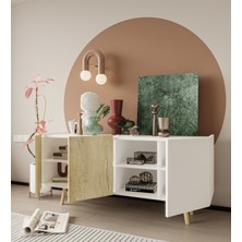 VM VERTEX MOBİLYA Milano Ahşap Ayaklı Modern Konsol 160 cm Safir Meşe - Beyaz