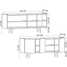 VM VERTEX MOBİLYA Milano Ahşap Ayaklı Modern Konsol 160 cm Safir Meşe - Beyaz
