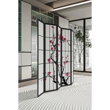 Fupe Shop Doğal Ahşap Japon Stil Sakura Ağacı 5 Kanat Paravan Seperatör Oda Bölme