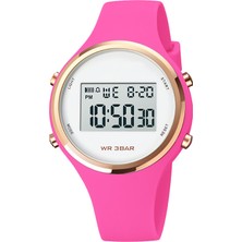 2xudc Rose Res Su Geçirmez Elektronik Dijital Saatler Özelleştirilmiş Unisex Pembe Yuvarlak Alarm Su Geçirmez Yumuşak Silikon Bant Dijital Saatler (Yurt Dışından)