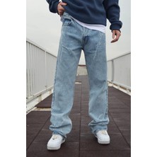 Kaizer Denim Buz Mavi Şimşek Desenli Baggy Pantolon