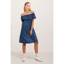 Hazelin Kadın Denim Kolsuz Omzu Açık Carmen Yaka Jean Elbise HZL24S-BD114811