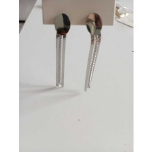 Stainless Steel Zirkon Taşlı Düz  Silver Paslanmaz Çelik Küpe
