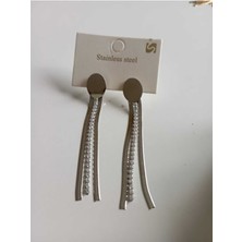 Stainless Steel Zirkon Taşlı Düz  Silver Paslanmaz Çelik Küpe