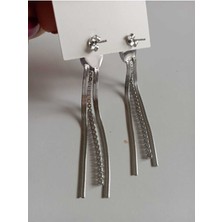 Stainless Steel Zirkon Taşlı Düz  Silver Paslanmaz Çelik Küpe
