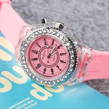 2xudc Siyah LED Işıklı Moda Taklidi Büyük Arama Silikon Bant Analog Saat Temizle Vaka Kuvars Saatler Çocuklar Için LED Işık Izle (Yurt Dışından)