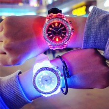 2xudc Siyah LED Işıklı Moda Taklidi Büyük Arama Silikon Bant Analog Saat Temizle Vaka Kuvars Saatler Çocuklar Için LED Işık Izle (Yurt Dışından)