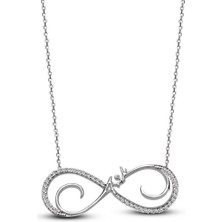 Takı Dükkanı Sonsuzluk Aşk Yazılı Taşlı Bayan Gümüş Kolye wsn92