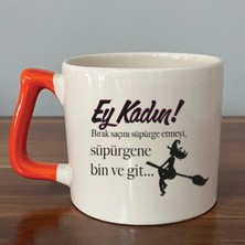 Mor Mürekkep Ey Kadın! Baskılı Kadınlar Günü Turuncu Kulplu D Kupa