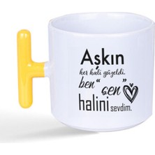 Mor Mürekkep Aşkın Her Hali Güzeldi Baskılı Sarı Kulplu T Kupa
