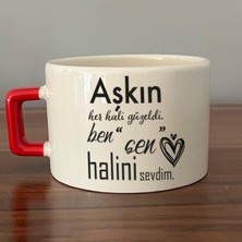 Mor Mürekkep Aşkın Her Hali Güzeldi Baskılı Kırmızı Kulplu C Fincan