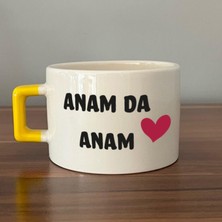 Mor Mürekkep Anam Da Anam Baskılı Kadınlar Günü Sarı Kulplu C Fincan