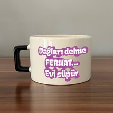 Mor Mürekkep Dağları Delme Ferhat Evi Süpür Baskılı Kadınlar Günü Siyah Kulplu C Fincan