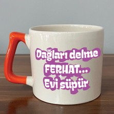Mor Mürekkep Dağları Delme Ferhat Evi Süpür Baskılı Kadınlar Günü Turuncu Kulplu D Kupa