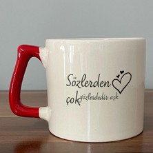 Mor Mürekkep Sözlerden Çok Gözlerdedir Aşk Baskılı Kırmızı Kulplu D Kupa