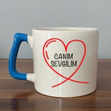 Mor Mürekkep Canım Sevgilim Baskılı Mavi Kulplu D Kupa