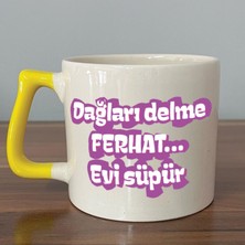 Mor Mürekkep Dağları Delme Ferhat Evi Süpür Baskılı Kadınlar Günü Sarı Kulplu D Kupa