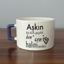 Mor Mürekkep Aşkın Her Hali Güzeldi Baskılı Mor Kulplu C Fincan