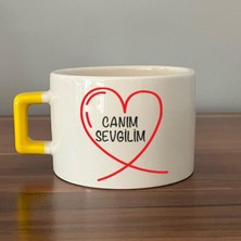 Mor Mürekkep Canım Sevgilim Baskılı Sarı Kulplu C Fincan