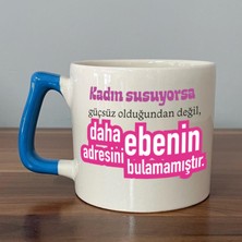 Mor Mürekkep Kadın Susuyorsa Baskılı Kadınlar Günü Mavi Kulplu D Kupa