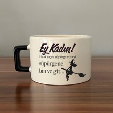 Mor Mürekkep Ey Kadın! Baskılı Kadınlar Günü Siyah Kulplu C Fincan