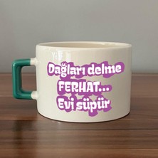 Mor Mürekkep Dağları Delme Ferhat Evi Süpür Baskılı Kadınlar Günü Yeşil Kulplu C Fincan