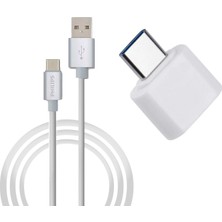 Philips 3A 60W Usba To Type-C 1.2m Hızlı Şarj ve Data Kablosu Beyaz + Schitec Type-C To Usba 3.0 Dönüştürücü Adaptör