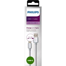 Philips 3A 60W Usba To Type-C 1.2m Hızlı Şarj ve Data Kablosu Beyaz + Schitec Type-C To Usba 3.0 Dönüştürücü Adaptör