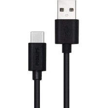 Philips Usba To Type-C 5A 45W Hızlı Şarj ve Data Kablosu 1.2m Siyah + Schitec Type-C To Usba 3.0 Dönüştürücü Adaptör