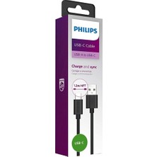 Philips Usba To Type-C 5A 45W Hızlı Şarj ve Data Kablosu 1.2m Siyah + Schitec Type-C To Usba 3.0 Dönüştürücü Adaptör