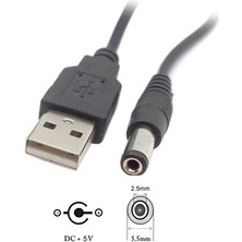 Aogo USB Dc 5.5x2.5mm Güç Kablosu 5V Dc Güç Kablosu, USB 2.0 Erkek - Dc 5.5mm x 2.5mm Erkek Güç Kablosu