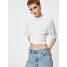 Koton Crop Korse Detaylı Tişört Kısa Kollu Bisiklet Yaka Pamuklu