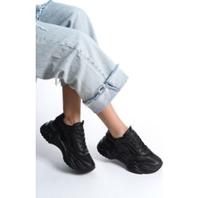 Ayakkabı Havuzu Kadın Siyah Bağcıklı Günlük Rahat Tarz Taban Sneaker