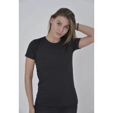 Tarz Yeri Omuz Fileli Slim Fit T-shirt - Siyah -