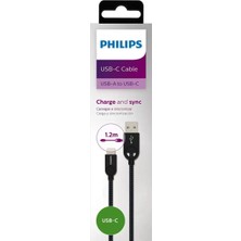 Philips 5A 100W Usba To Type-C Örgülü 1.2m Hızlı Şarj ve Data Kablosu Siyah + Schitec Type-C To Usba 3.0 Dönüştürücü Adaptör