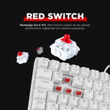 Rampage K11 Beyaz 12 Işık Modlu Red Switch Mekanik Antighosting Bilek Destekli Gaming Oyuncu Klavyesi