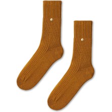 Zımba Detaylı Viskon Triko Soket Çorap Hardal