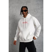 Tarz Yeri Erkek Baskılı Kapüşonlu Sweatshirt - Beyaz