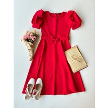 Küçüğüm Butik Karpuz Kollu Kadın Krep Midi Boy Kloş Elbise