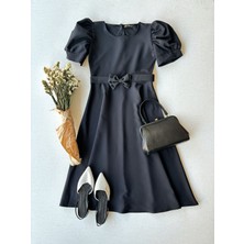 Küçüğüm Butik Karpuz Kollu Kadın Krep Midi Boy Kloş Elbise